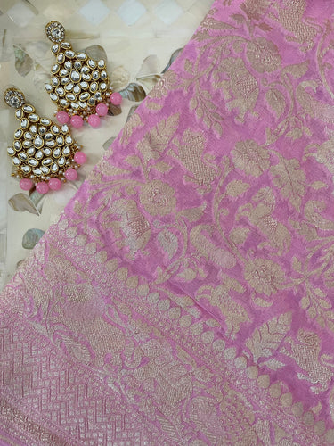 Banarasi Pure Chiffon Saree | Light Pink | Handwoven | Ships from California